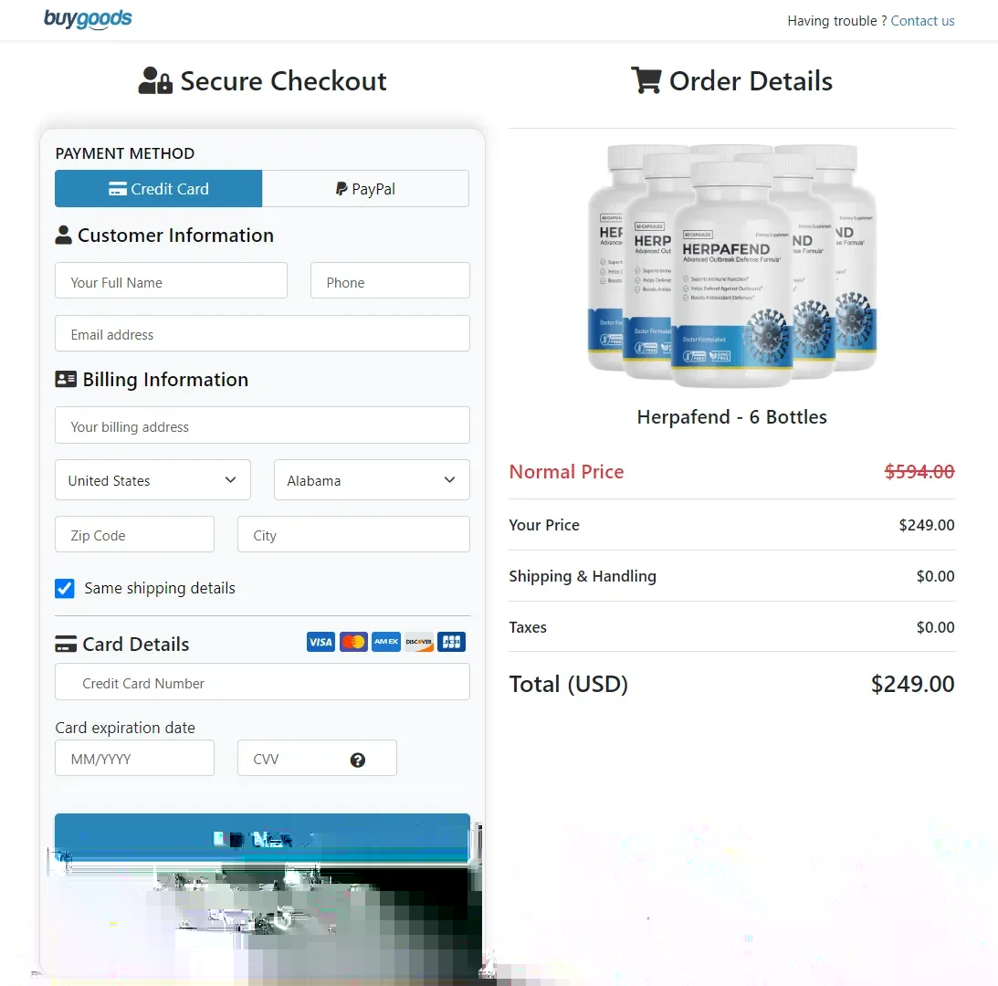 Herpafend order page